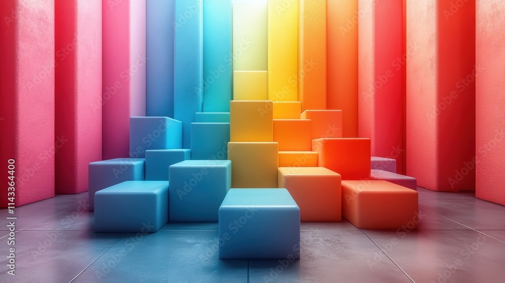 Poster abstract 3d render geometric composition multicolor background design with cube