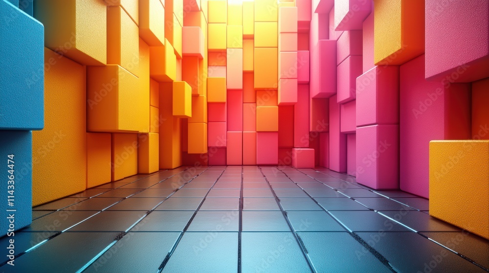 Poster abstract 3d render geometric composition multicolor background design with cube