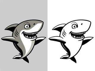 Naklejka premium Great White Shark Cartoon Illustration Vector