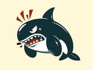 Angry Orca Cartoon Flat Illustration Vector