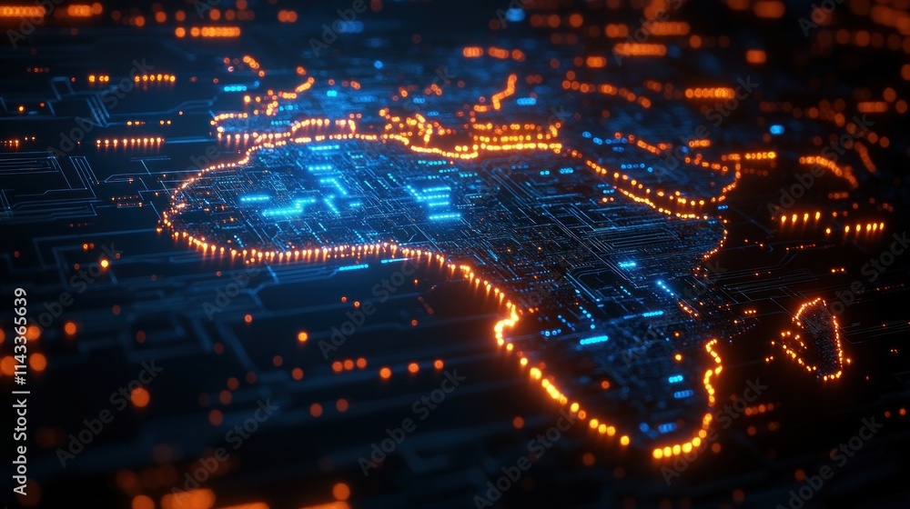 Poster futuristic 3d map of africa network connectivity and data transfer