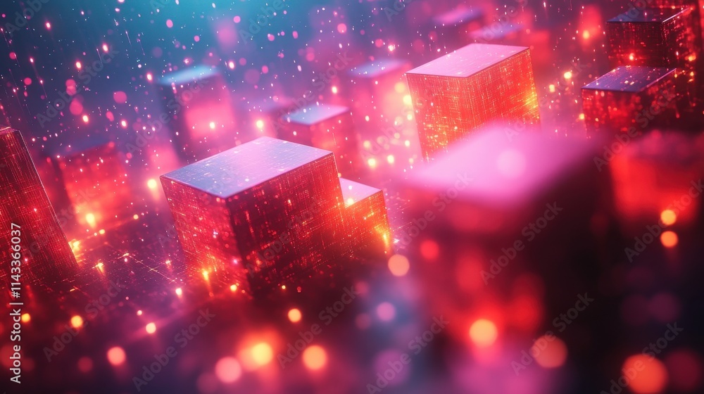 Poster abstract 3d render light geometric background with cubes motion design seamless looped animatio