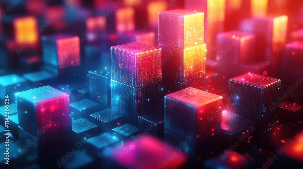 Poster abstract 3d render light geometric background with cubes motion design seamless looped animatio