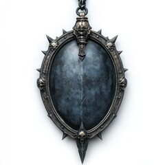 Obraz premium A spiked, ornate mirror pendant with a dark metallic finish, designed for a gothic aesthetic.