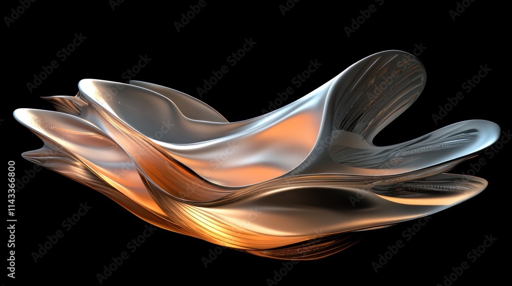 Fototapete abstract 3d rendering of flowing, metallic-like shapes with smooth curves and gradients.