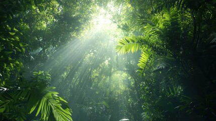 Sunlight Filters Through a Vibrant Forest Canopy Creating a Magical Atmosphere in Nature