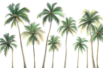 A flat vector illustration of palm trees on a beach in Mexico during summer, capturing the essence of relaxation and tropical beauty. The design is modern and minimalistic with a clean white backgroun