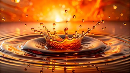 A single amber drop creates a ripple effect in liquid, casting an ethereal glow on the surface.