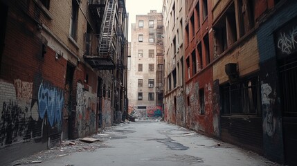 Obraz premium Narrow Alleyway Between Tall Urban Buildings