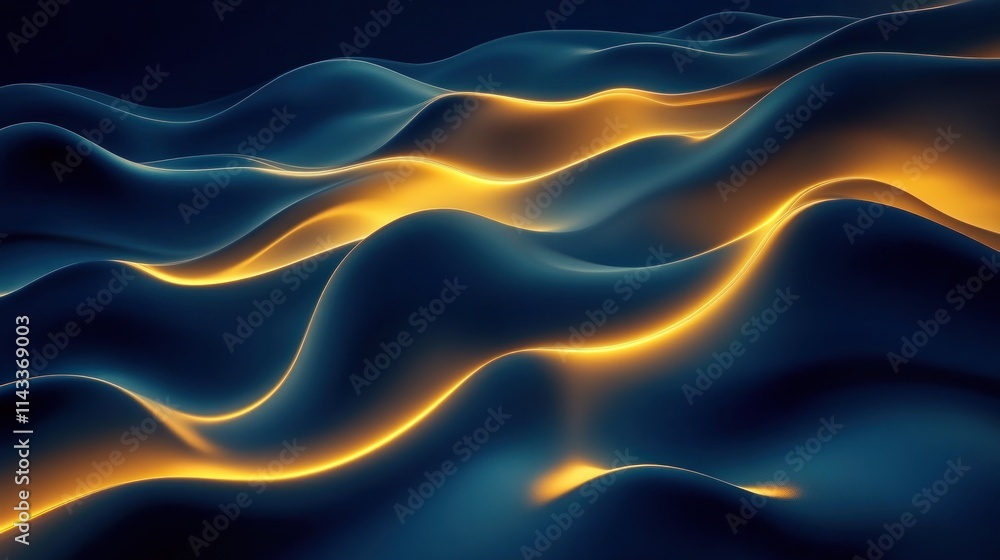 Aufkleber Abstract waves with glowing highlights in a dark background, creating a serene atmosphere.