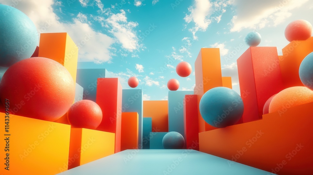 Aufkleber abstract 3d render modern geometric background design composition of cube and colorful sphere