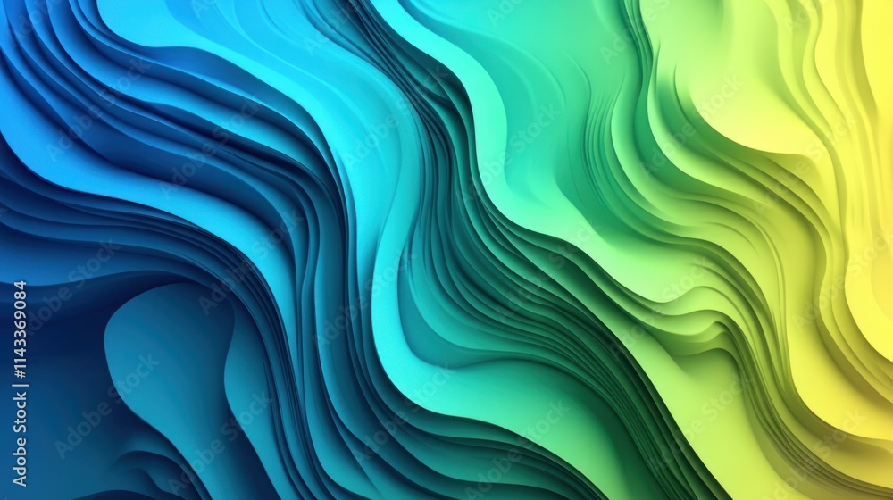 Poster abstract wavy design with gradients of blue and green, creating a fluid and dynamic visual effect.