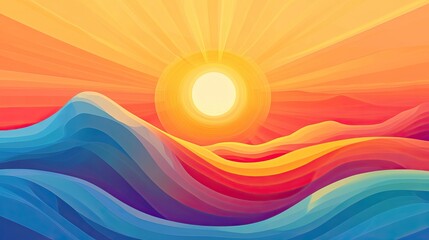 Vibrant Sunset Over Colorful Hills: A Digital Art Masterpiece