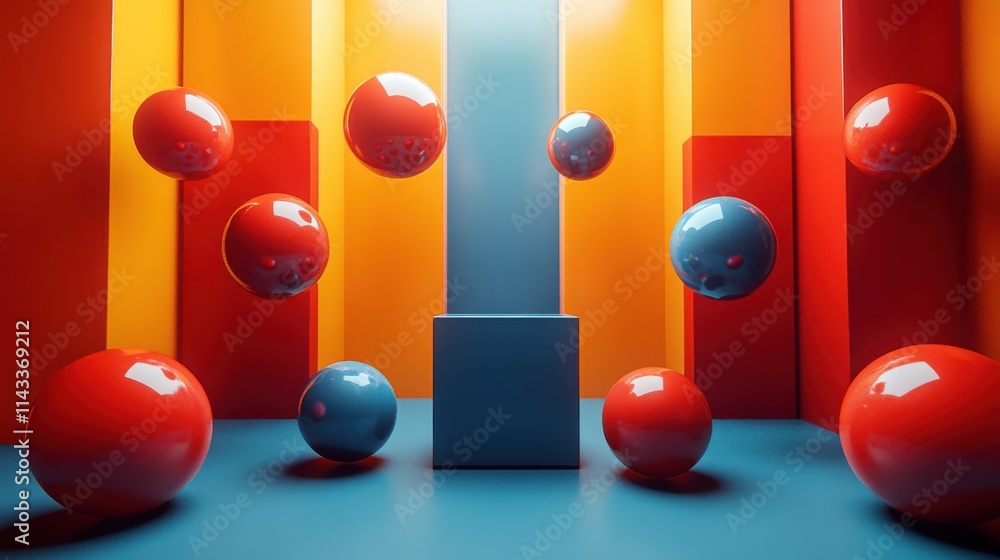 Aufkleber abstract 3d render modern geometric background design composition of cube and colorful sphere