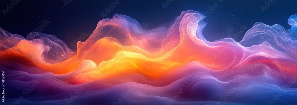Poster abstract gradient art deep blue vibrant orange soft light minimalistic flowing lines design