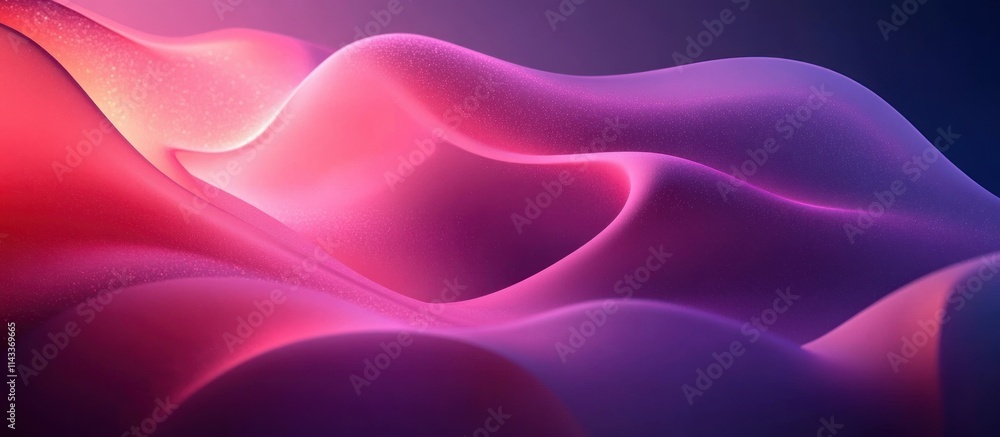 Poster flowing pink and purple abstract curves with soft backlighting in a minimalist style