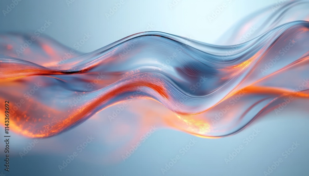 Poster dynamic abstract fluid waves illuminated with soft light in cool blues and warm oranges