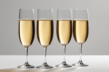 three glasses of champagne are lined up on a table