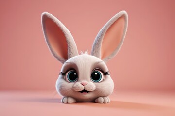 Fototapeta premium there is a white rabbit with big eyes and a pink background