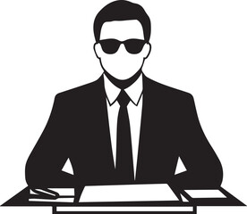 Silhouette of Lawyer sitting at a desk with documents vector silhouette