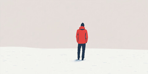 llustration of Person in Red Hoodie Standing Alone