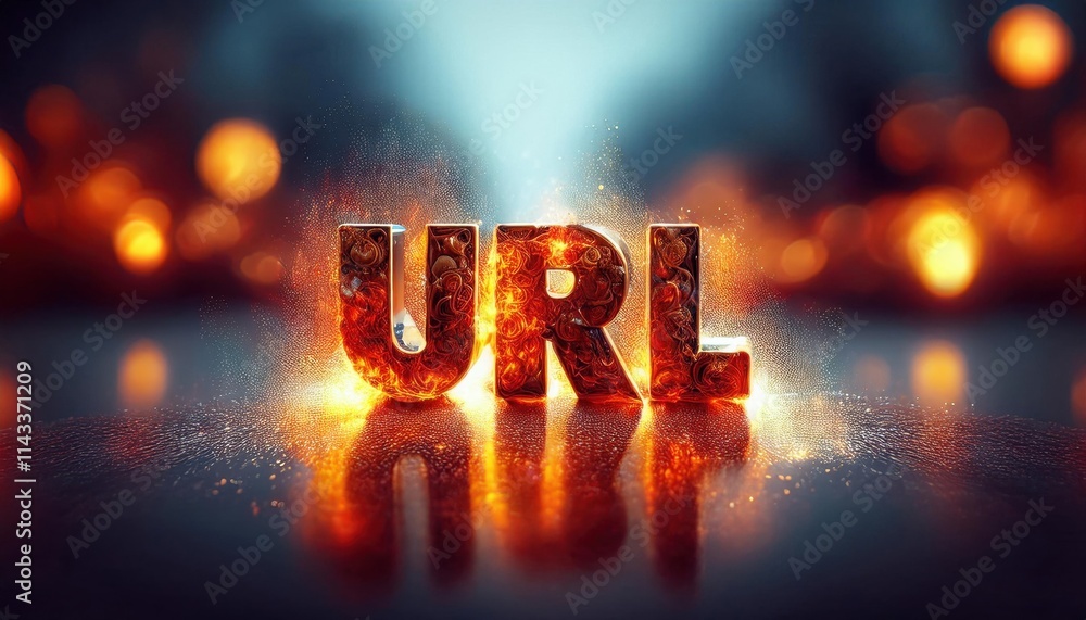 Poster creative design featuring illuminated 'url' text over fiery background