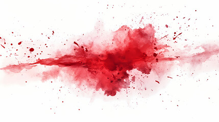 Vibrant crimson watercolor splatters explode across a white background, creating a dynamic, abstract, and mesmerizing visual effect with bold, expressive, and fluid brushstrokes. Rivulet. Illustration