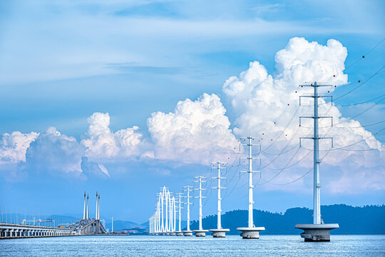 Penang bridge and monopole transmission tower