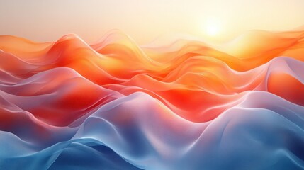 Obraz premium Vibrant Abstract Landscape Warm Orange Cool Blue Gradient Waves Soft Light Psychedelic Poster Design