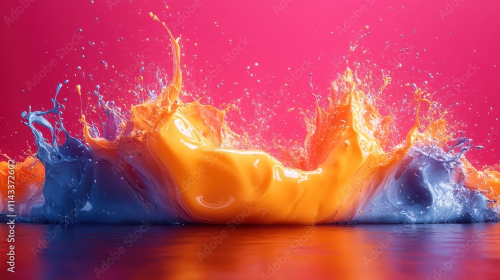 Poster abstract 3d render of colorful paint splash background desig