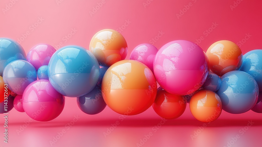 Poster abstract 3d render of composition with colorful spheres modern background desig