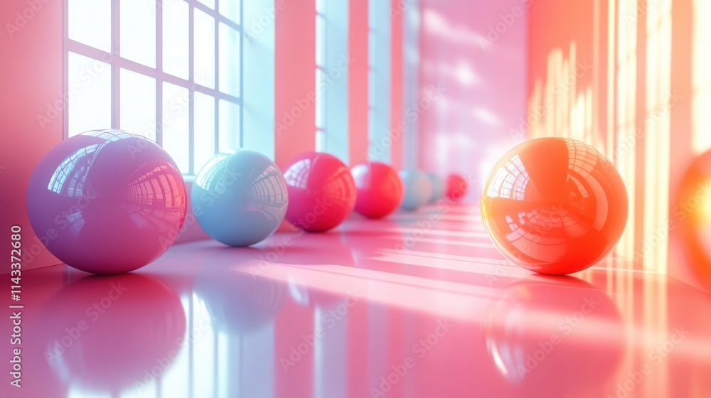 Poster abstract 3d render of composition with colorful spheres modern background desig