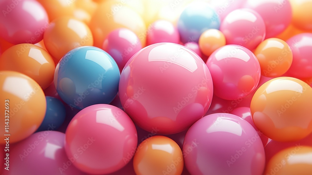 Poster abstract 3d render of composition with colorful spheres modern background desig