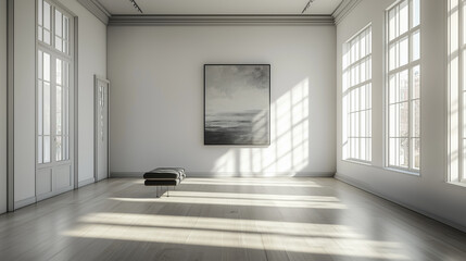 Fototapeta premium A very clean, almost empty room with one standout piece of furniture or art, promoting calm