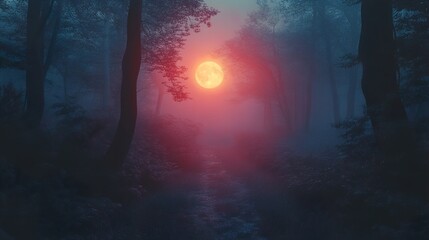 Obraz premium Enchanted Forest: A Mystical Night Landscape