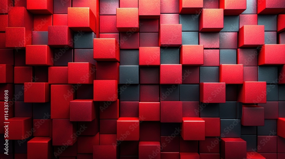 Poster abstract 3d render red geometric background design with cube