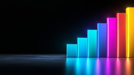 A vibrant bar graph in neon colors against a dark background, symbolizing growth and progress.
