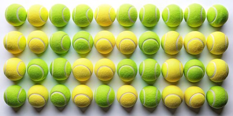 A Grid of Yellow and Green Tennis Balls Arranged in Alternating Colors on a Plain White Surface