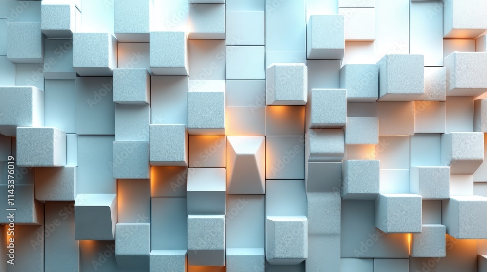 Poster abstract 3d render white geometric background with rotating cube modern animation motion design seam