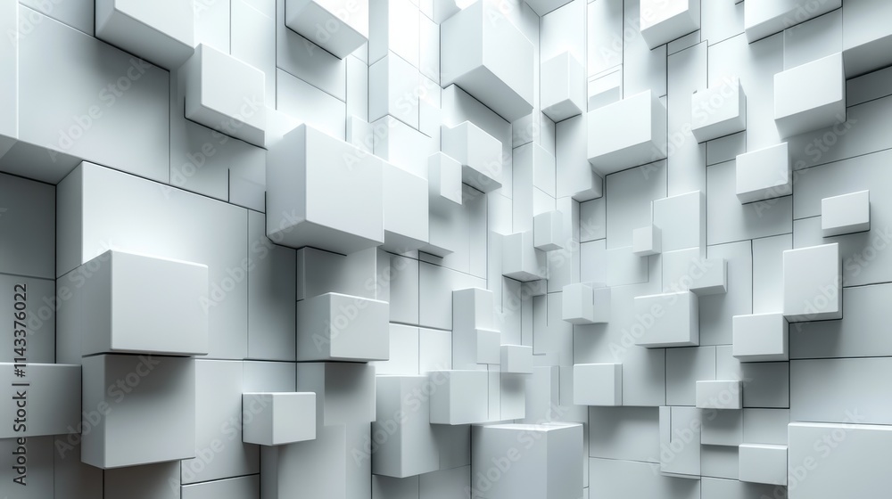 Poster abstract 3d render white geometric background with rotating cube modern animation motion design seam