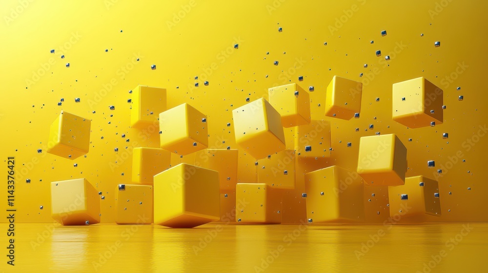 Poster abstract 3d render yellow geometric background with cubes modern animation motion design vide