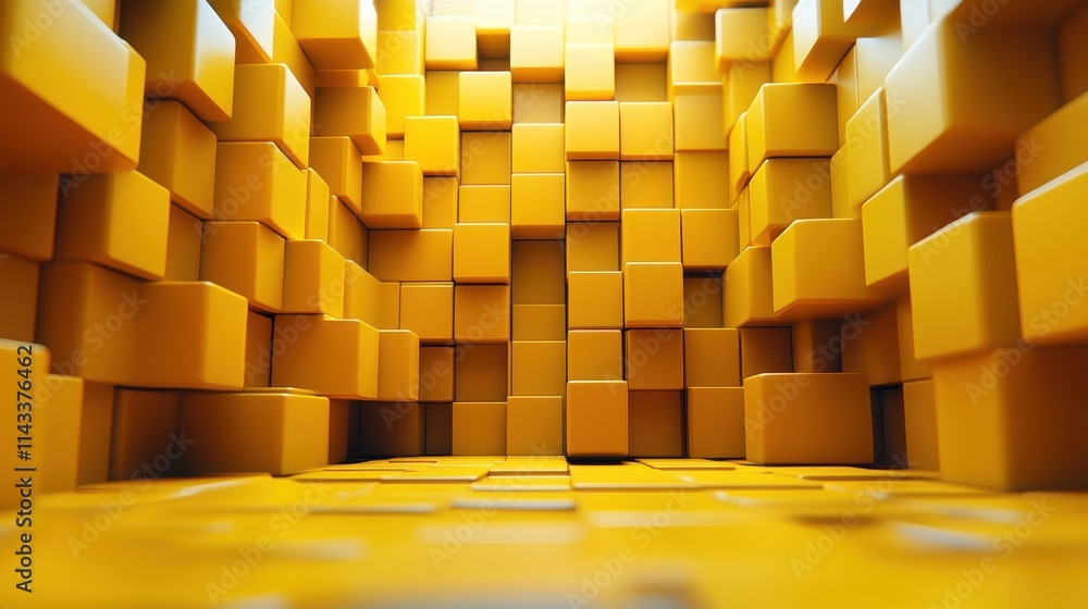 Poster abstract 3d render yellow geometric background with cubes modern animation motion design vide