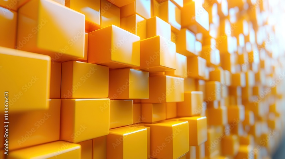 Poster abstract 3d render yellow geometric background with cubes modern animation motion design vide