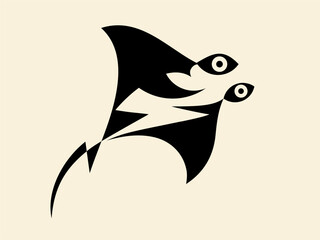 Manta ray Vector Black and White front view
