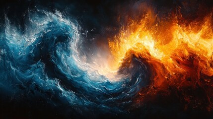 Surreal Elemental Conflict of Fire and Ice in Abstract Expressionism