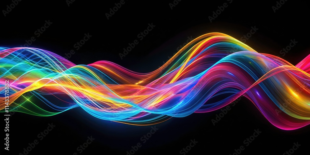 Poster abstract colorful wave lines: digital network connection, future tech, data flow, technology backgro
