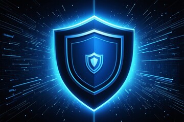 a blue glowing shield with a glowing star burst in the background