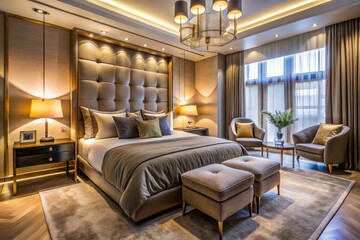 AI Modern Luxury Bedroom - Long Exposure Photography, Elegant Bedding, Comfortable Interior Design