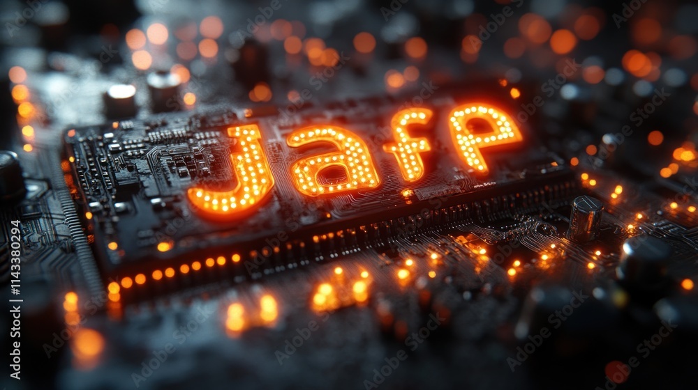 Poster futuristic circuit board design with glowing lights and cyberpunk style