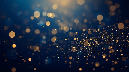Golden Bokeh Lights on Dark Blue Background - Abstract Festive Texture